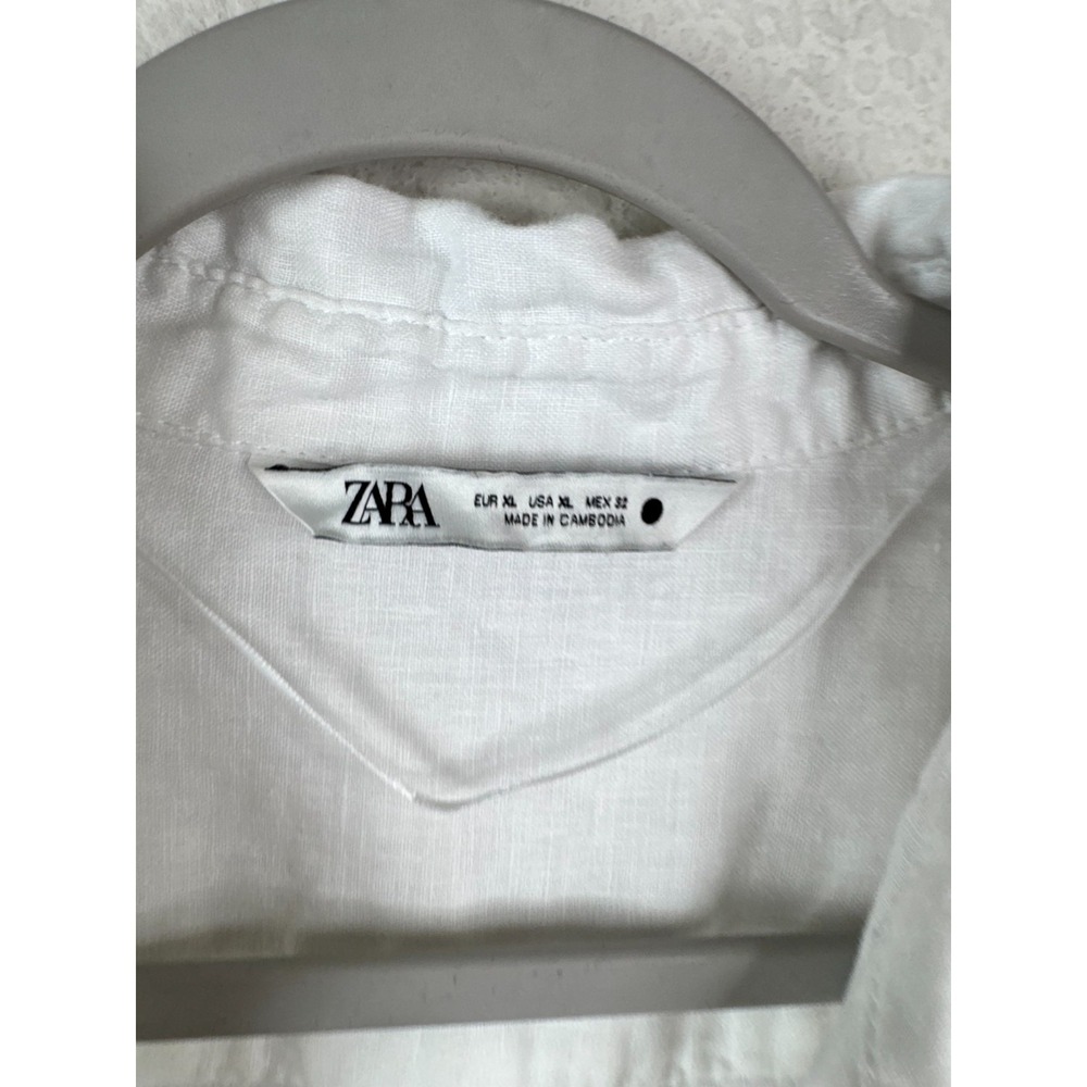 ZARA 100% Linen Button Up Shirt Womens XL Oversized Relaxed White Beach Coastal - Picture 4 of 7